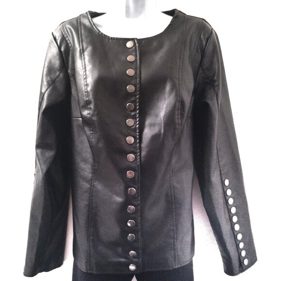 Jackets & Blazers - Black - Vegan Leather Snap Jacket